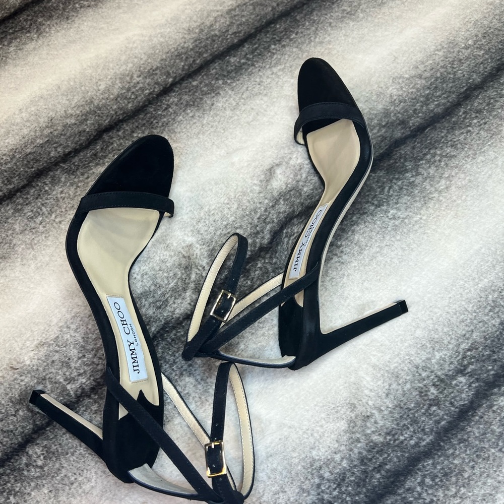 { Jimmy Choo } Minny 85 mm Black Suede Sandals Heels - Picture 6 of 12